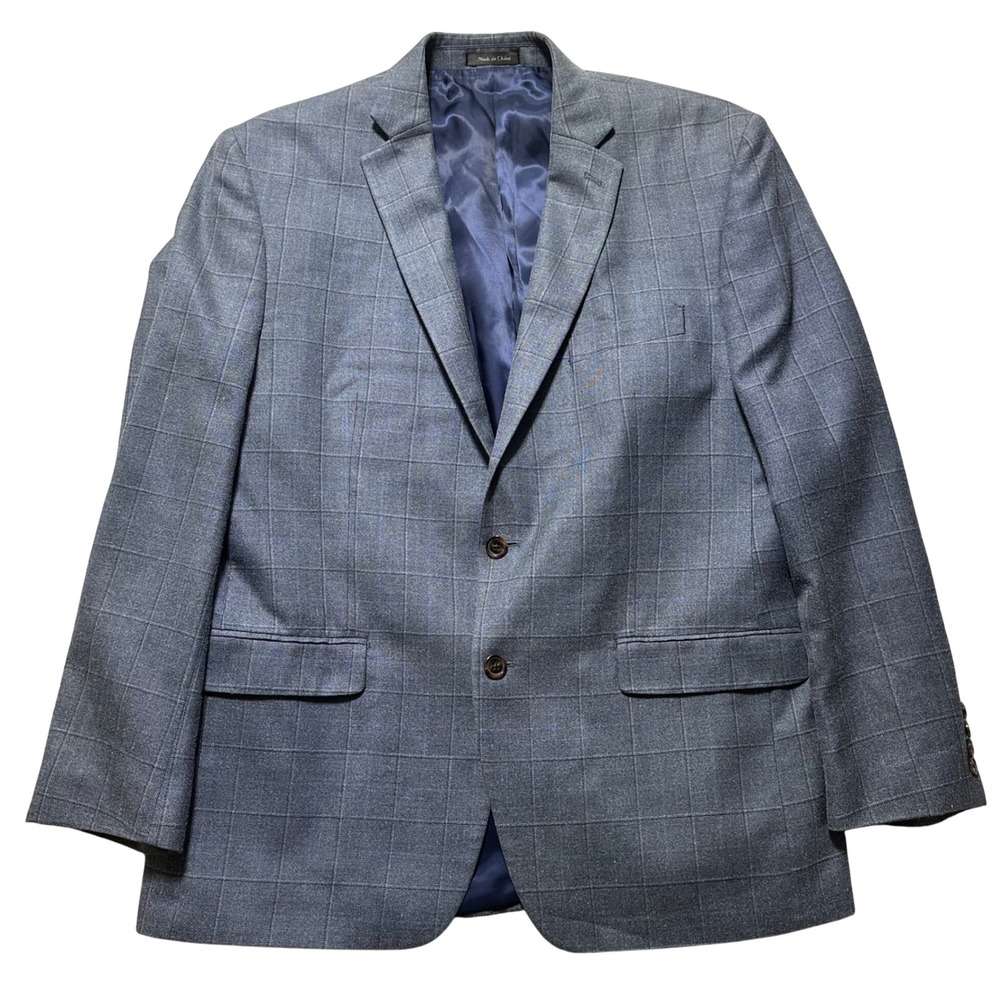 LAUREN Ralph Lauren Mens 43R Blue Plaid Wool Silk Blend Suit Sport Coat Blazer‎